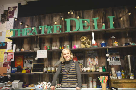 A photo of Producer Sarah Sharp in the Theatre Deli cafe on The Moor in Sheffield