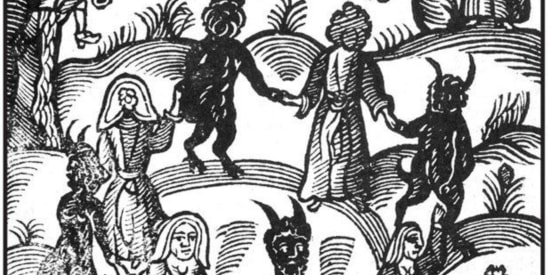 link to abigails adventure... page. Medieval depiction of witches in a circle with devils